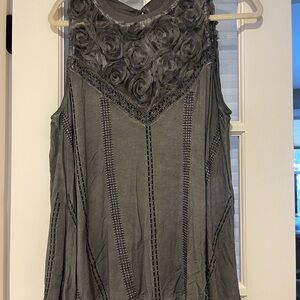 Silver Gray POL Sleeveless Top with floral detail